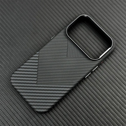 OKEYWOW iPhone 15/16/17 Pro Max carbon MagSafe case with camera lens protection, hard PC cover for durable style.