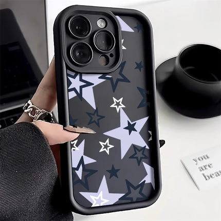 Okeywow iPhone silicone case for models 11 to 17 Pro Max, shockproof soft cover with star design in black and blue colors.