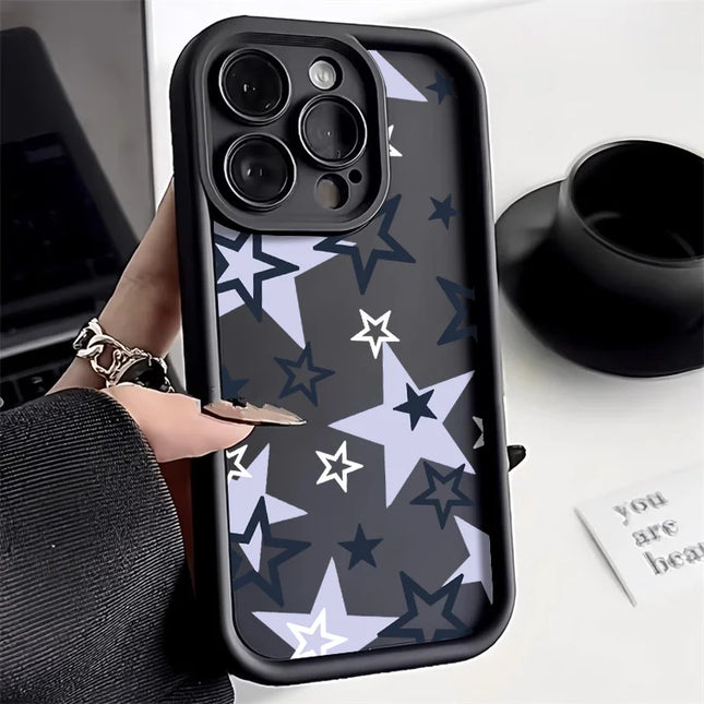 Okeywow iPhone silicone case for models 11 to 17 Pro Max, shockproof soft cover with star design in black and blue colors.