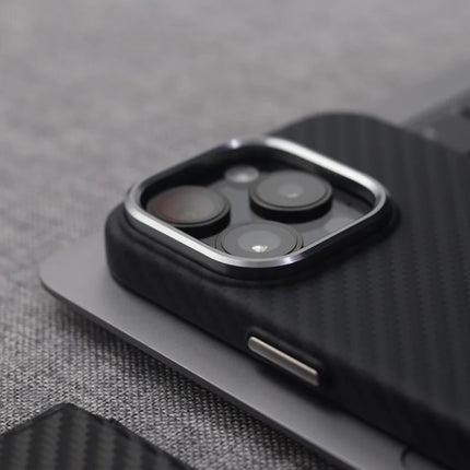 iPhone MagSafe Case Alloy Lens 3D Relief Carbon Fiber Texture Hard PC Wireless Charging Cover