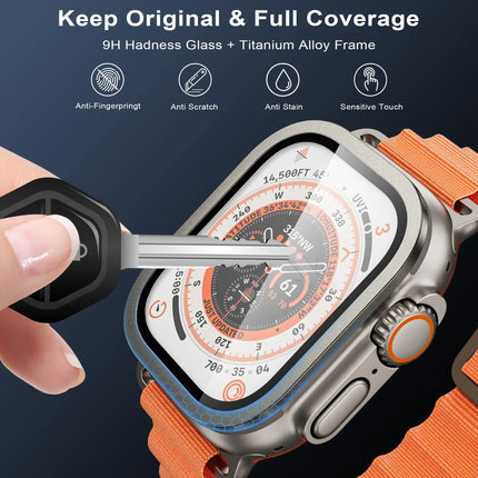 Apple Watch Ultra 3/2 tempered glass metal bumper case with shockproof cover for 49mm HD screen protection by OKEYWOW