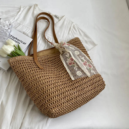 Women Woven Tote Bag Summer Large Capacity Shoulder Handbag Grass Straw Handmade Bag