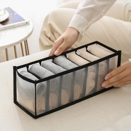 OKEYWOW clothes organizer storage box for jeans, underwear, bras, and socks, with wardrobe divider for neat clothing storage.