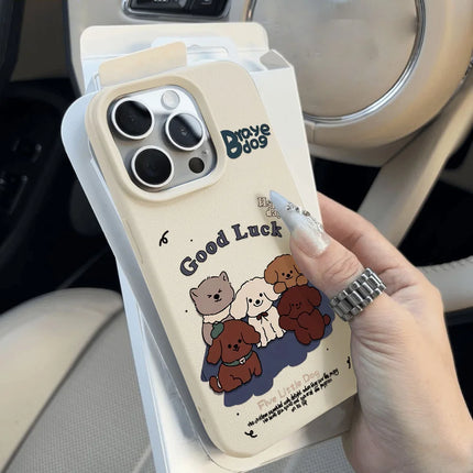 OKEYWOW iPhone cartoon dog case with soft leather shockproof cover for iPhone 11 to Pro Max, featuring playful dog design.