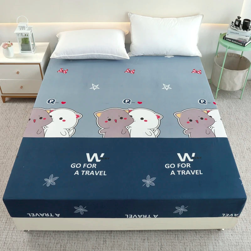 Kuup-Polyester Cartoon Bear Bedding Fitted Sheet: King Size Bed Cover with Elastic Band Around Mattress. Note: Pillowcases not included.