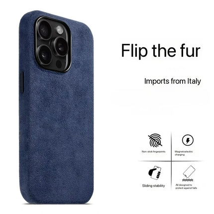 MilanoLux Fur Flip MagSafe Case for iPhone 17/16/15 Pro Max Suede Leather Luxury Cover