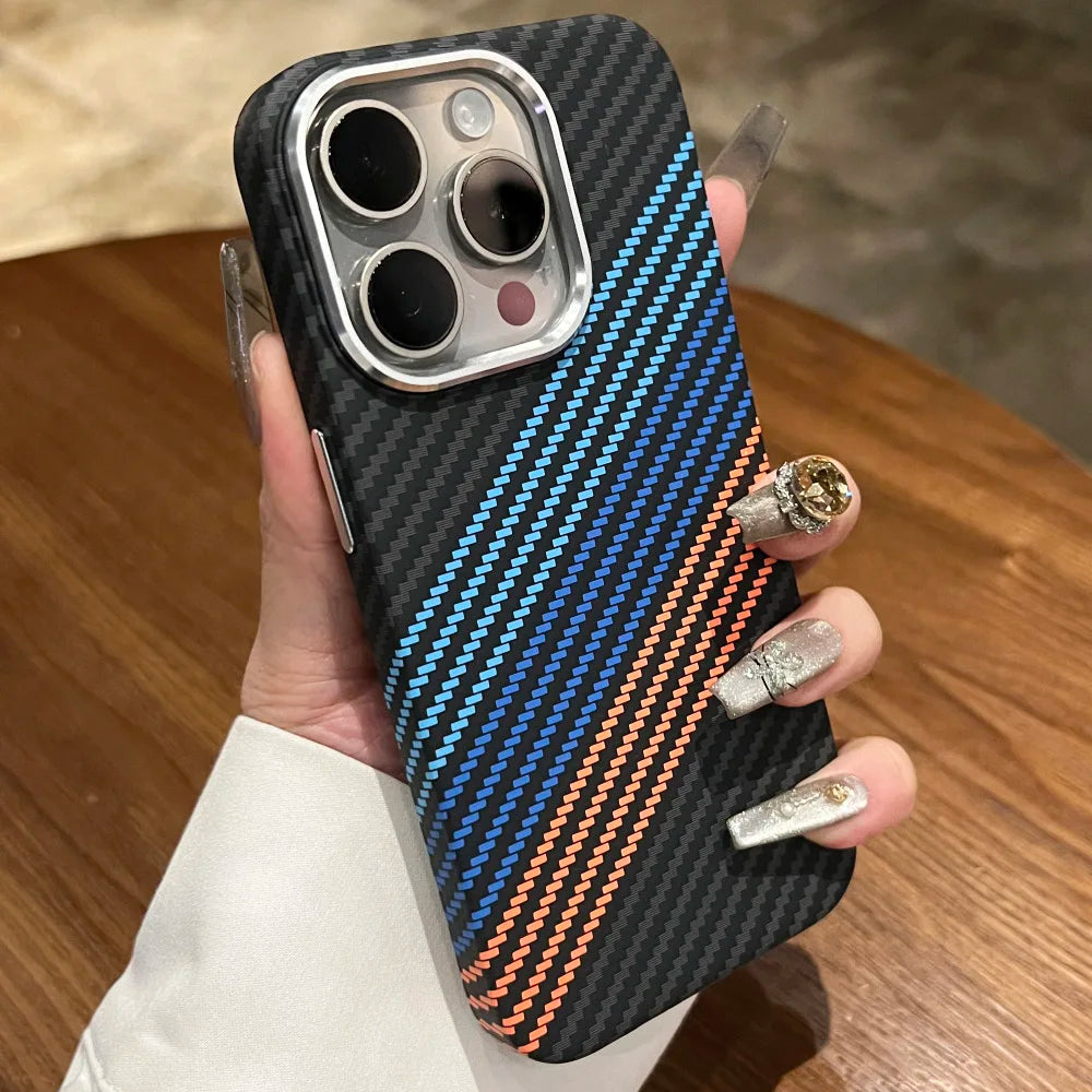 Luxury Carbon Fiber Pattern for Magsafe Magnetic Case for iPhone 15 14 Plus 13 12 11 Pro Max Wireless Charge Hard PC Matte Cover