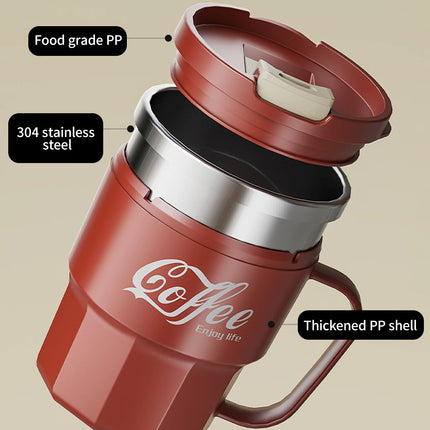ThermoSip Stainless Steel Insulated Coffee Mug with Lid & Handle