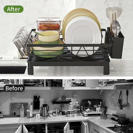 DryEase Rustproof Dish Drying Rack with Drainboard
