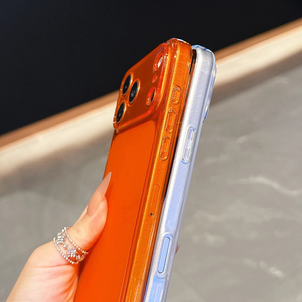 17ProMax-Look Orange Transparent Case for iPhone 13/14/15/16/17 Pro Max – Clear Matte Ultra-Thin Soft TPU Cover