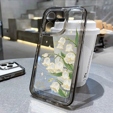 Transparent silicone shockproof iPhone case with aesthetic flower design by OKEYWOW for iPhone 12, 13, 14, 15, 16, and XR XS SE models