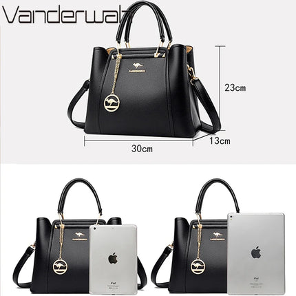 Women Leather Crossbody Bag 3-Layer Large Capacity Shoulder Tote Designer Messenger Bag