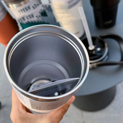 OkeyWOW TYESO stainless steel insulated travel mug with double wall vacuum flask, car water bottle, and secure lid design