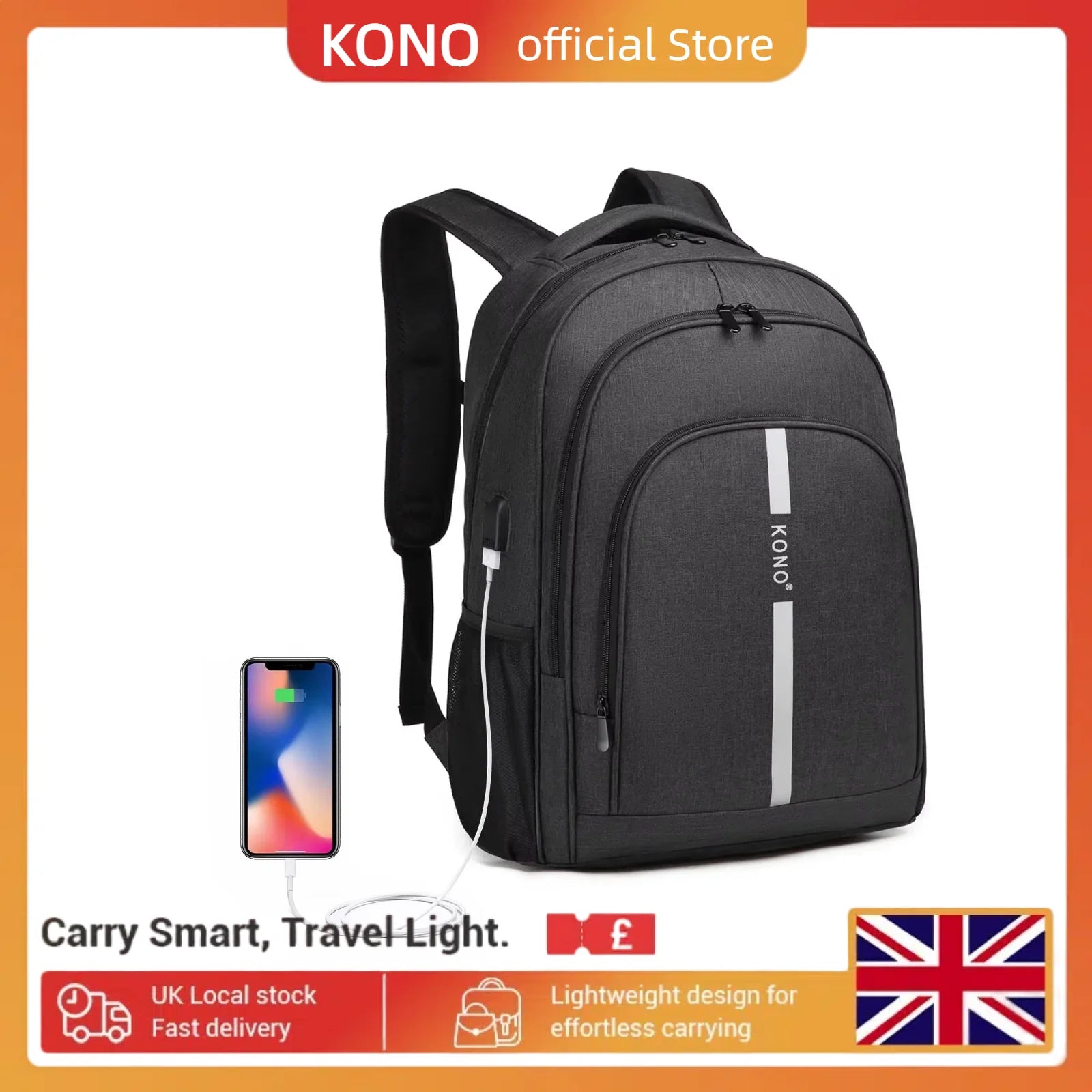 Laptop Backpack for Men & Women - USB Charging Port, Lightweight Business Travel Rucksack Fits 15.6" Notebook, College/Daypack