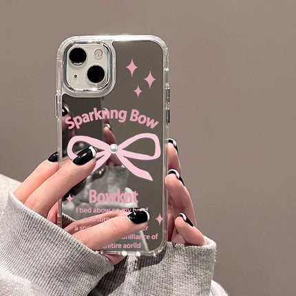 Luxury shockproof Mirror Bowknot iPhone case for iPhone 17 to 11 Pro Max XR XS by OKEYWOW, featuring a stylish bowknot design.