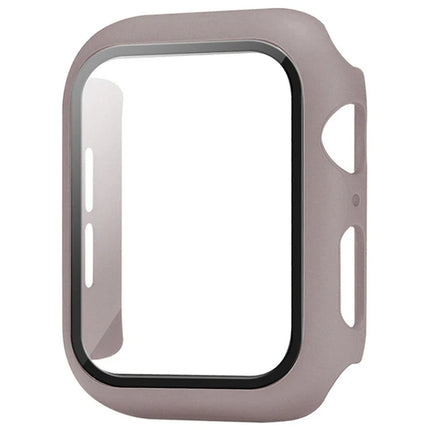 Apple Watch tempered glass PC bumper case screen protector for Series 9 to 4 SE, fits 38mm to 45mm models, by OKEYWOW.