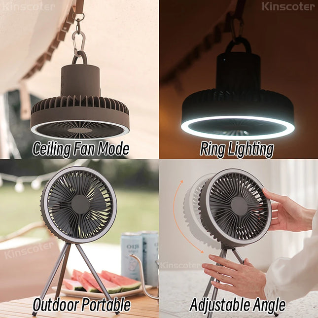All-in-One Camping Air Fan with Power Bank & LED Light – Portable Rechargeable Circulator (10000mAh/4000mAh)