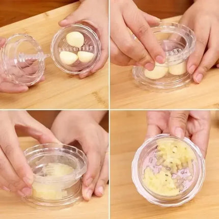 OKEYWOW manual garlic press and chopper, multifunctional kitchen gadget for crushing and chopping garlic and herbs.