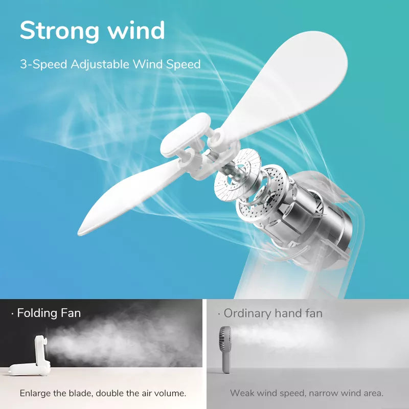 JISULIFE Portable Fan Mini Handheld Fan USB 4500mAh Recharge Hand Held Small Pocket Fan with Power Bank Flashlight Feature