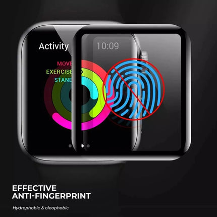OKEWOW Apple Watch Ceramic Film Screen Protector for Series 9 to SE, 38mm to 49mm, showing a clear protective film on smartwatch screen.