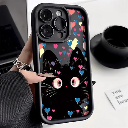 OKEYWOW iPhone cartoon cat silicone case for iPhone 15/14/13/12/11 Pro Max XR XS SE, shockproof soft cover with colorful cat design