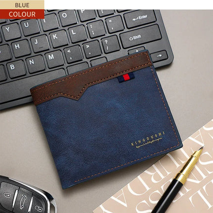 Men’s OKEYWOW bifold wallet with zipper coin pocket, large capacity, minimalist design, multi-slot fashion purse shown in the image.