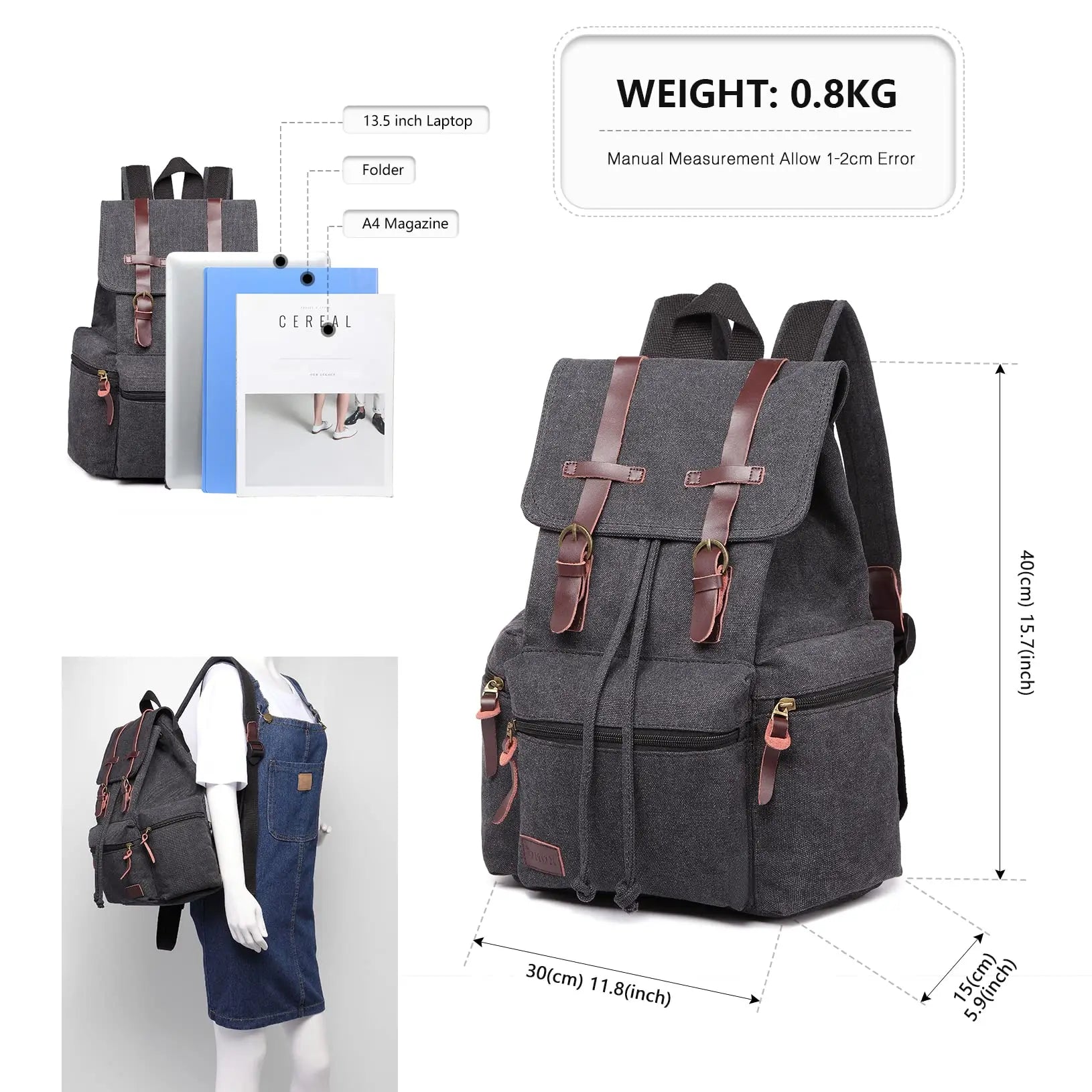 Canvas Backpack Unisex Vintage Rucksack School Bag Casual Daypack for Women/Men Outdoor Travel Hiking Camping