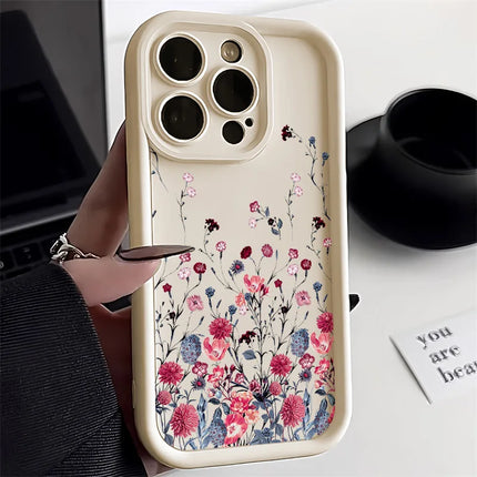 Purple flower silicone case for iPhone by OKEYWOW, matte shockproof cover for iPhone 12, 13, 14, 15, 16, XR, XS, SE, Pro Max models