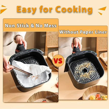 OkeyWOW air fryer disposable paper liners, non-stick round baking papers, 50 or 100 pieces for kitchen accessories.