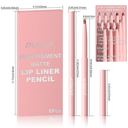 Velora Beauty 6pcs Lip Liner Set Waterproof Long Lasting Non Fade Smooth Color Makeup