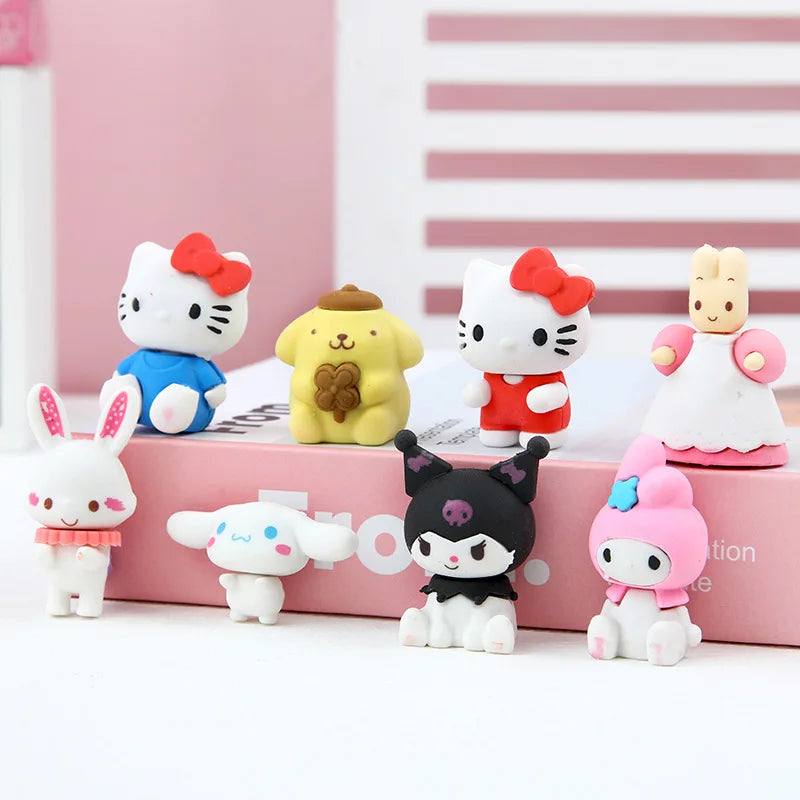 Sanrio Hello Kitty Pencil Eraser Set: Kuromi, Cinnamoroll, Melody - Student Stationery Erasers in 4/8/64Pcs Cartoon Anime Figure Toy Gift