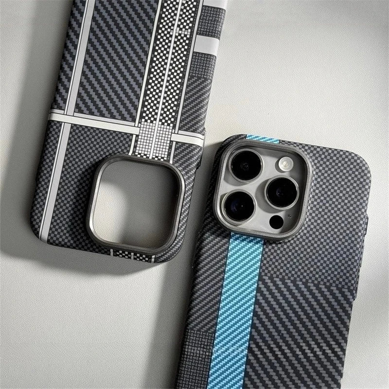 Relief Carbon Fiber MagSafe Case for iPhone 15 Pro Max 16 17 Pro Phone Cover Camera Metal Lens Protective Shell Hard PC Fundas