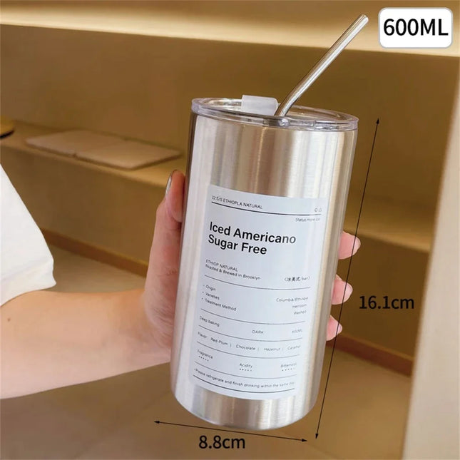 ThermoSip 600ml Stainless Steel Travel Mug Straw Leakproof Insulated Drink Bottle