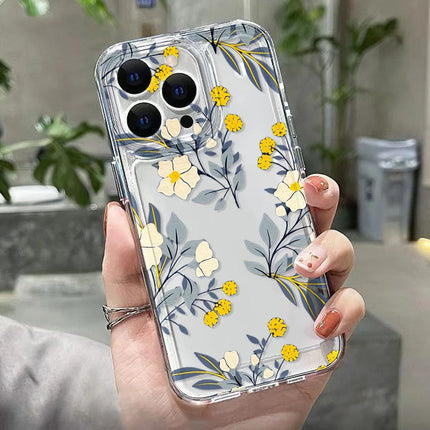 Clear OKEYWOW flower iPhone case with shockproof design for iPhone 11 to 17, featuring colorful floral pattern and soft protective edges.