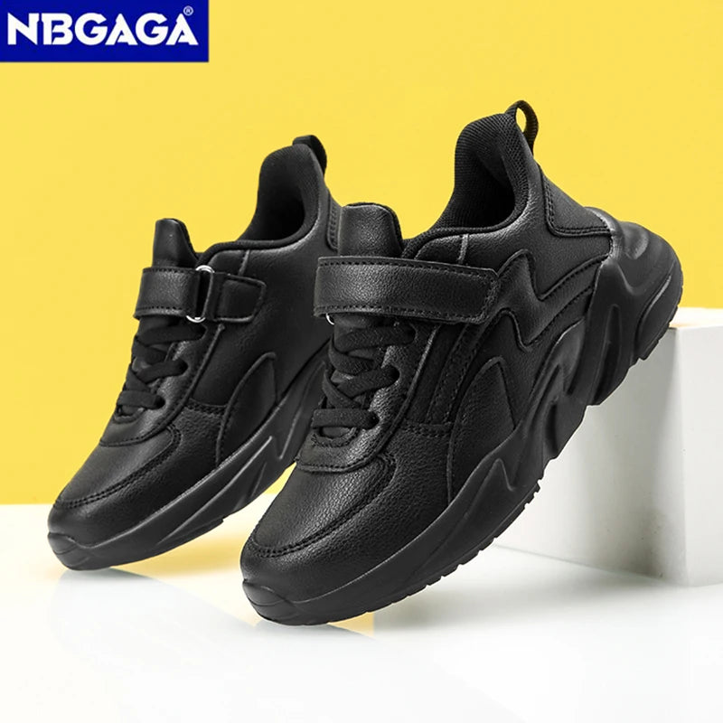 Sport Black Leather Children's Shoes for Boys and Girls Campus Outdoor Non-slip Light Sneakers Classic White Student Tennis Shoe