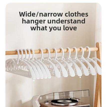 Set of OKEYWOW wide shoulder non-slip clothes hangers, space-saving closet organizers in various pack sizes shown in the image.