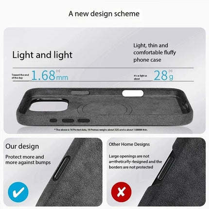 MilanoLux Fur Flip MagSafe Case for iPhone 17/16/15 Pro Max Suede Leather Luxury Cover