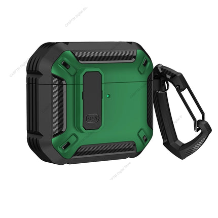 OKEYWOW AirPods 4 security lock case with TPU and PC material, featuring a hook for 4th generation AirPods protection.