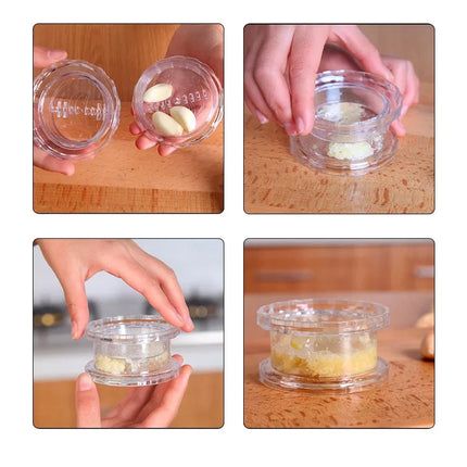 OKEYWOW manual garlic press crusher and chopper, multifunctional kitchen gadget for garlic and herb preparation.