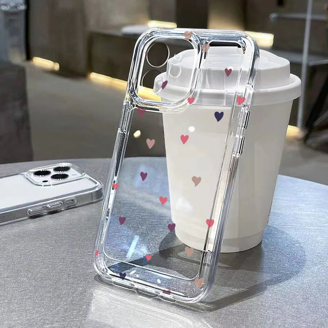 Pink heart-shaped TPU shockproof iPhone case by OKEYWOW for models 11 through 17, soft cover with protective design.