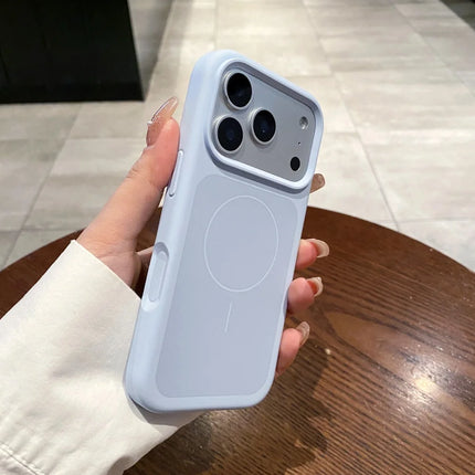 OKEYWOW iPhone 17/17 Pro/17 Pro Max liquid silicone MagSafe case with large window, shockproof skin feel and sleek protective design.