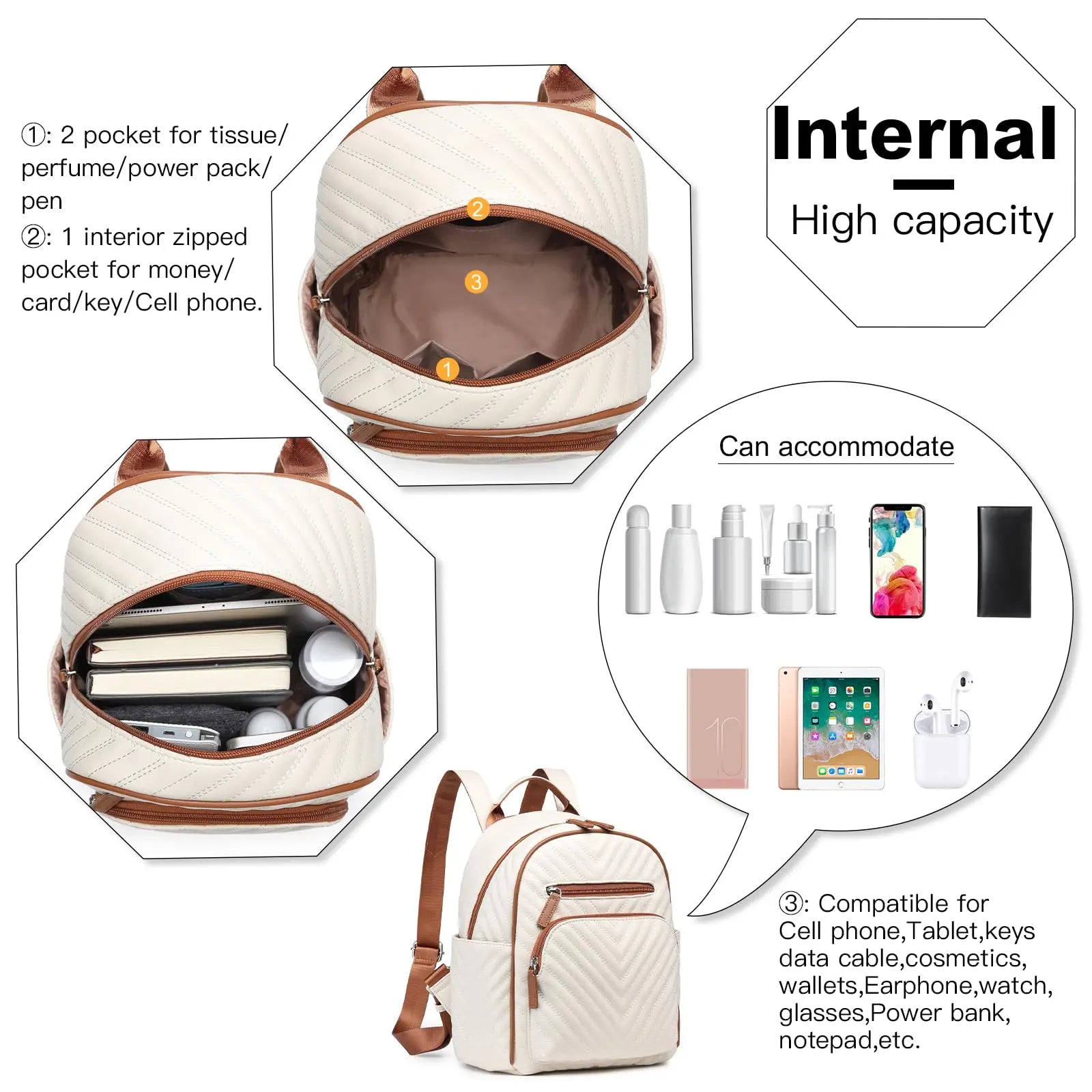 Miss Lulu Women's Fashion Backpack - PU Leather Anti-Theft Rucksack, Waterproof Mini Daypack for Girls