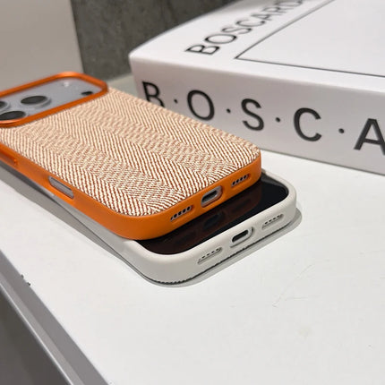 Heritage Weave PU Leather MagSafe Case for iPhone 17/16/15 Pro Max Alloy Lens Wireless Cover