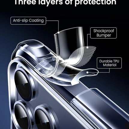 OKEYWOW clear shockproof bumper case for iPhone 17, 17 Pro, and 17 Pro Max, anti-yellowing protective cover with precise cutouts.