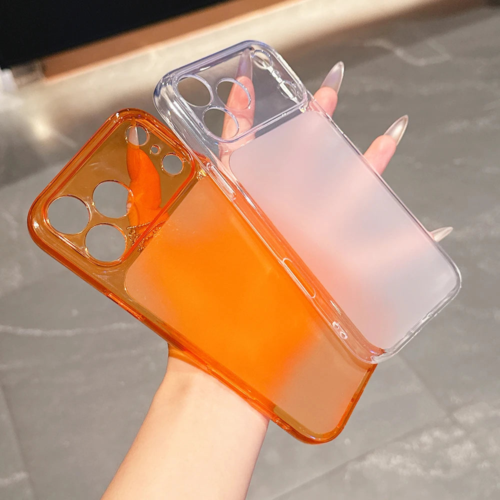 17ProMax-Look Orange Transparent Case for iPhone 13/14/15/16/17 Pro Max – Clear Matte Ultra-Thin Soft TPU Cover