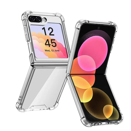 Clear acrylic and TPU Samsung Z Flip case by OKEYWOW, shockproof cover for Flip 7, 6, 5, and 4 FE with flip design.