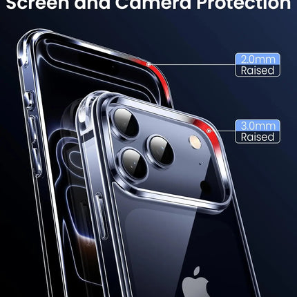 Clear shockproof bumper case for iPhone 17/17 Pro/17 Pro Max by OKEYWOW, showing the transparent, anti-yellowing protective cover.