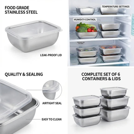 FreshSeal 5-Piece Stainless Steel Food Storage Container Set