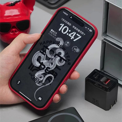 OKEYWOW iPhone Pro Max Fiber Leather MagSafe case with shockproof design and wireless charging compatibility.