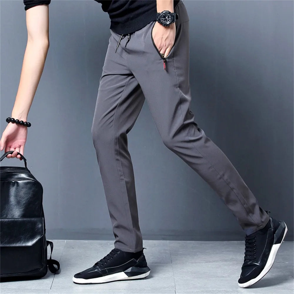 Men's Casual Pants Business Stretch Slim Fit Elastic Waist Jogger Korean Classic Blue Black Gray Male Brand Trousers